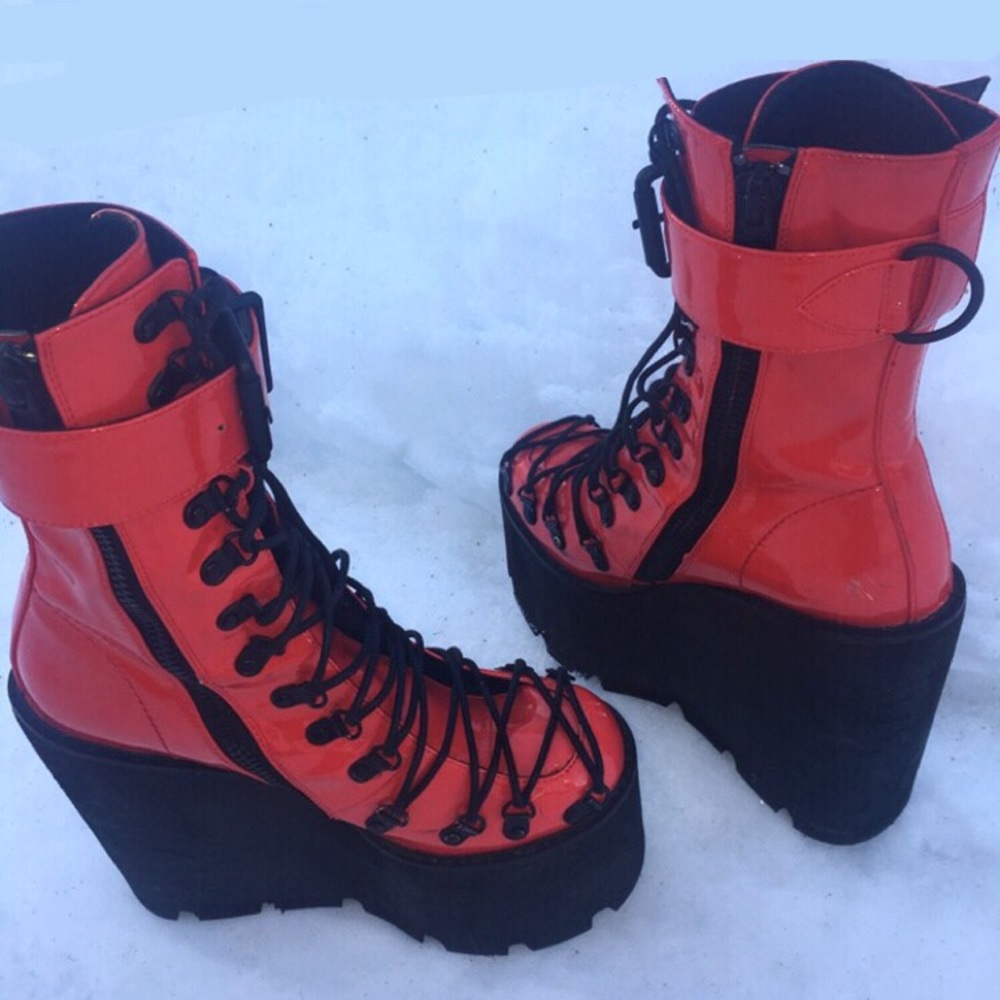 Red platform boots
